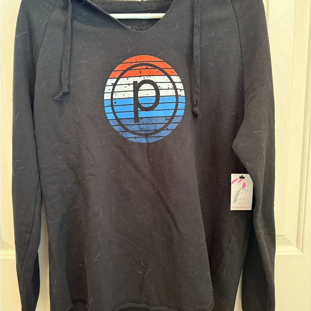 Pure Barre NWT Black Pullover Hoodie with Blue and Red Logo